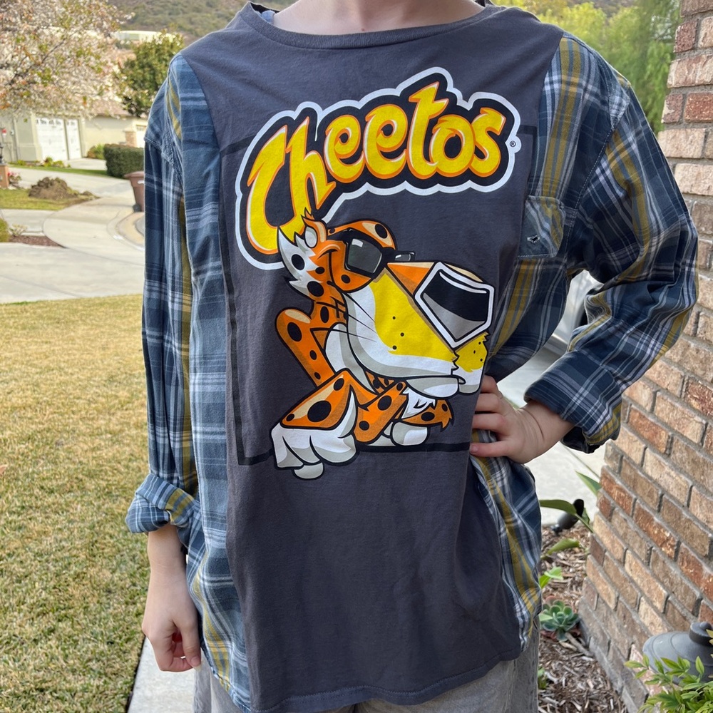 Cheetos Upcycled Flannel Shirt / Sweatshirt Unise… - image 1